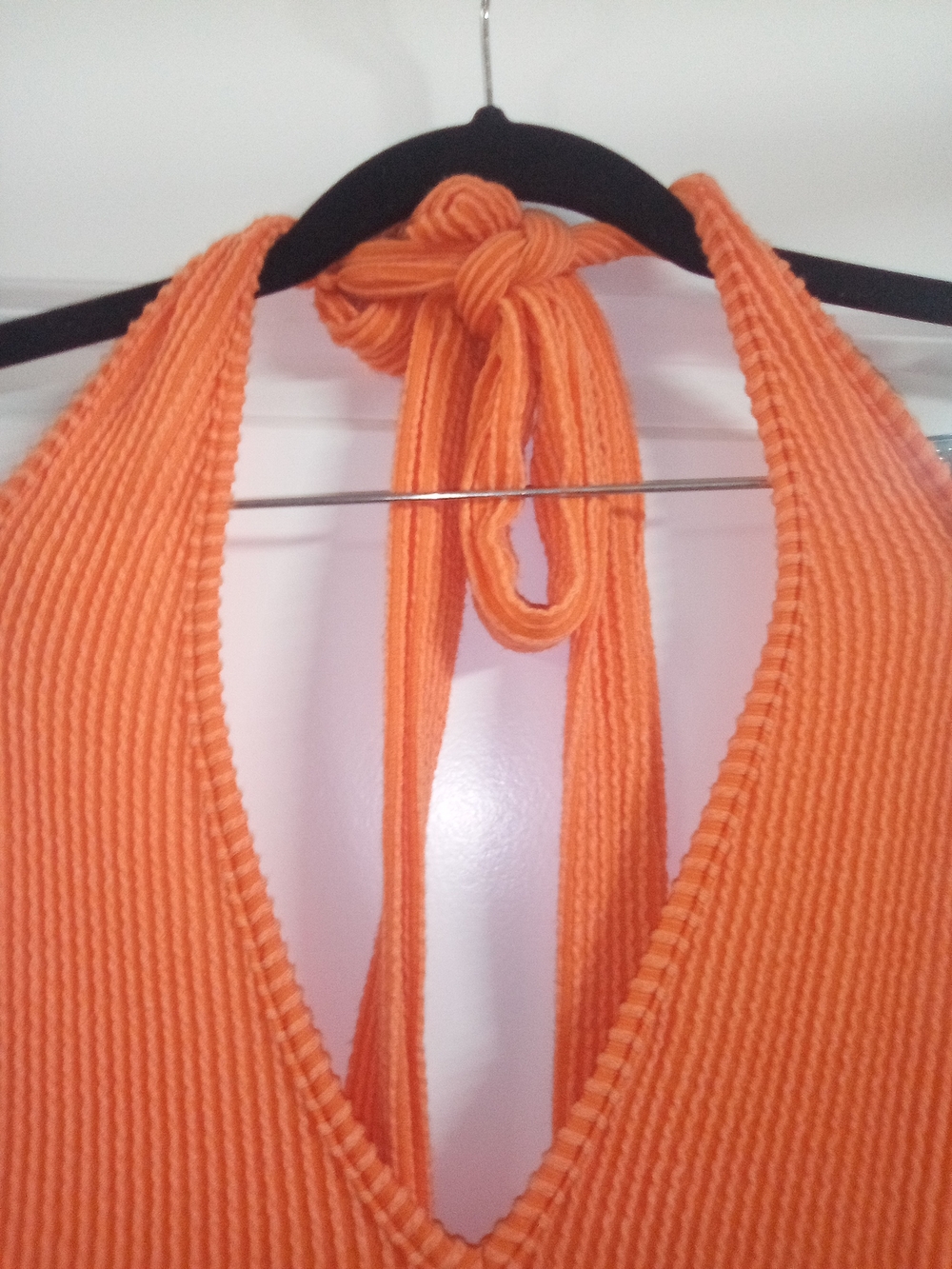 Orange Halter Ribbed Jumpsuit V-Neck Sleeveless Size Medium By Fashion Nova - Picture 4 of 10